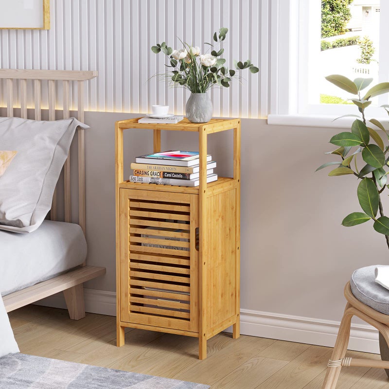 VIAGDO Bamboo Cabinet, Bathroom Storage Cabinet with Single Door and Shelf, Freestanding Bathroom Cabinet, Kitchen Cupboard, Sofa Side Table for Living Room/Hallway/Kitchen - Image 3